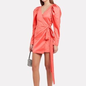 Rotate Birger Christensen Number 31 Shell Pink Coral Satin Wrap Mini Dress sz 6